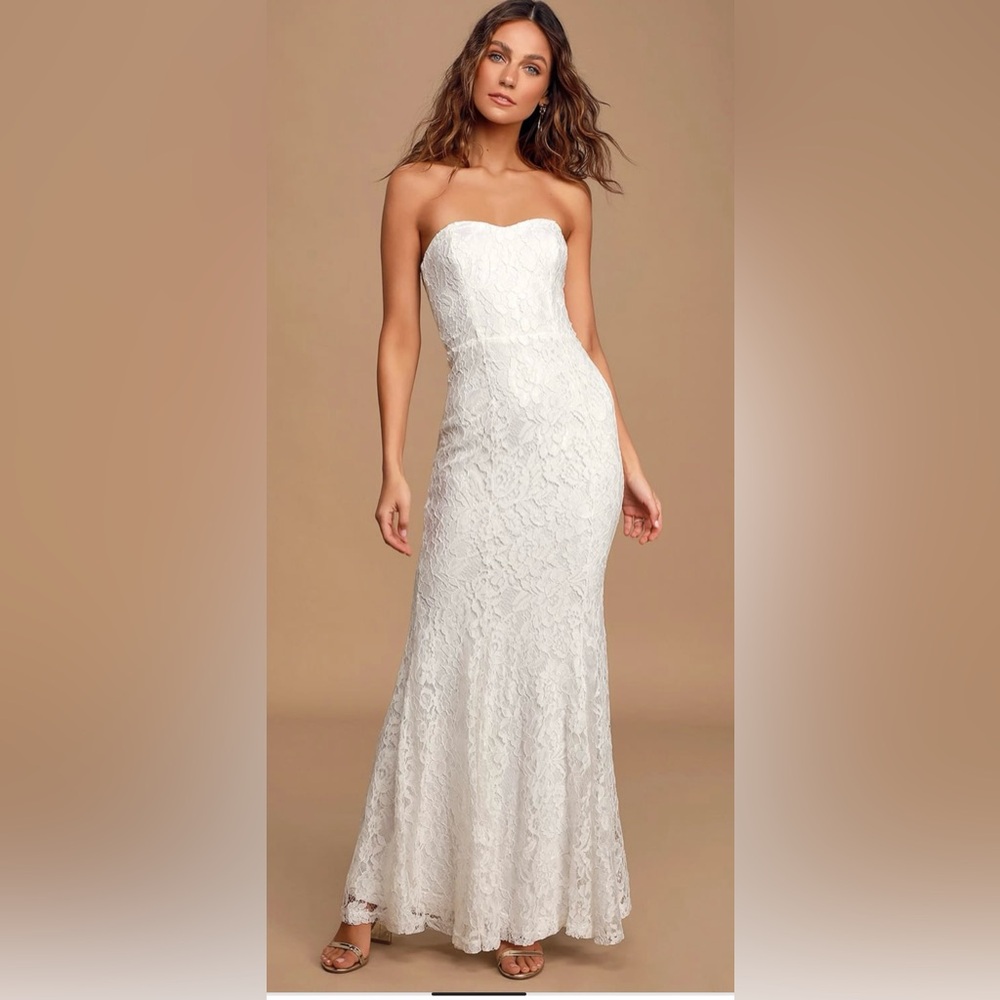 NWT Lulus Always Be There White Lace Strapless Mermaid Maxi Dress S